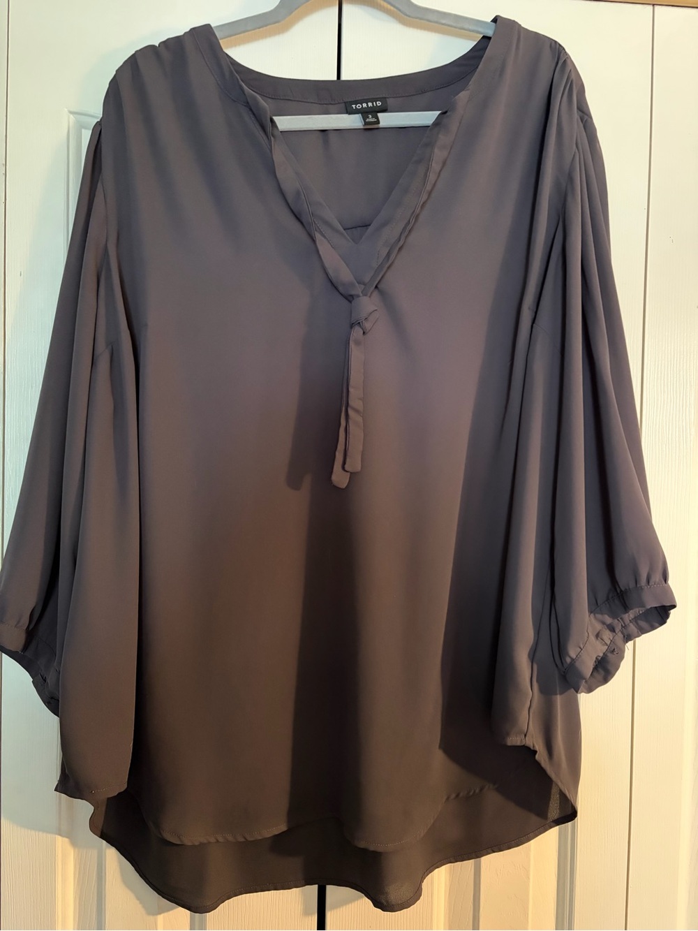 torrid Slate Tie-Neck Peasant Blouse